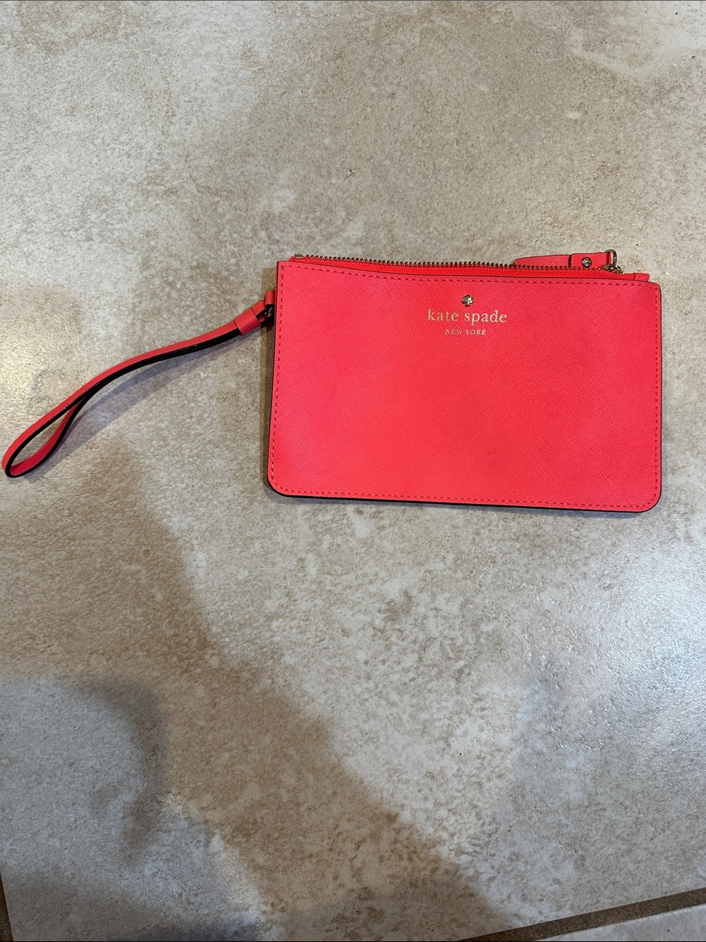 Kate Spade Saffiano Leather Neon Coral Small Wristlet Wallet Micro Bag